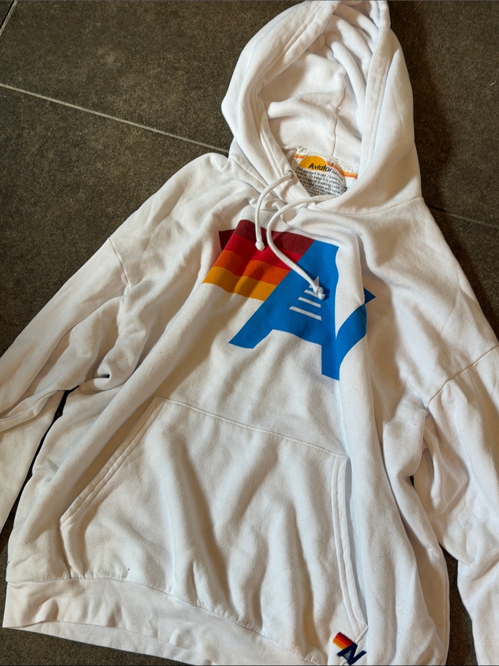 Aviator Nation White Hoodie with Colorful 'AV' Logo - Picture 5 of 14
